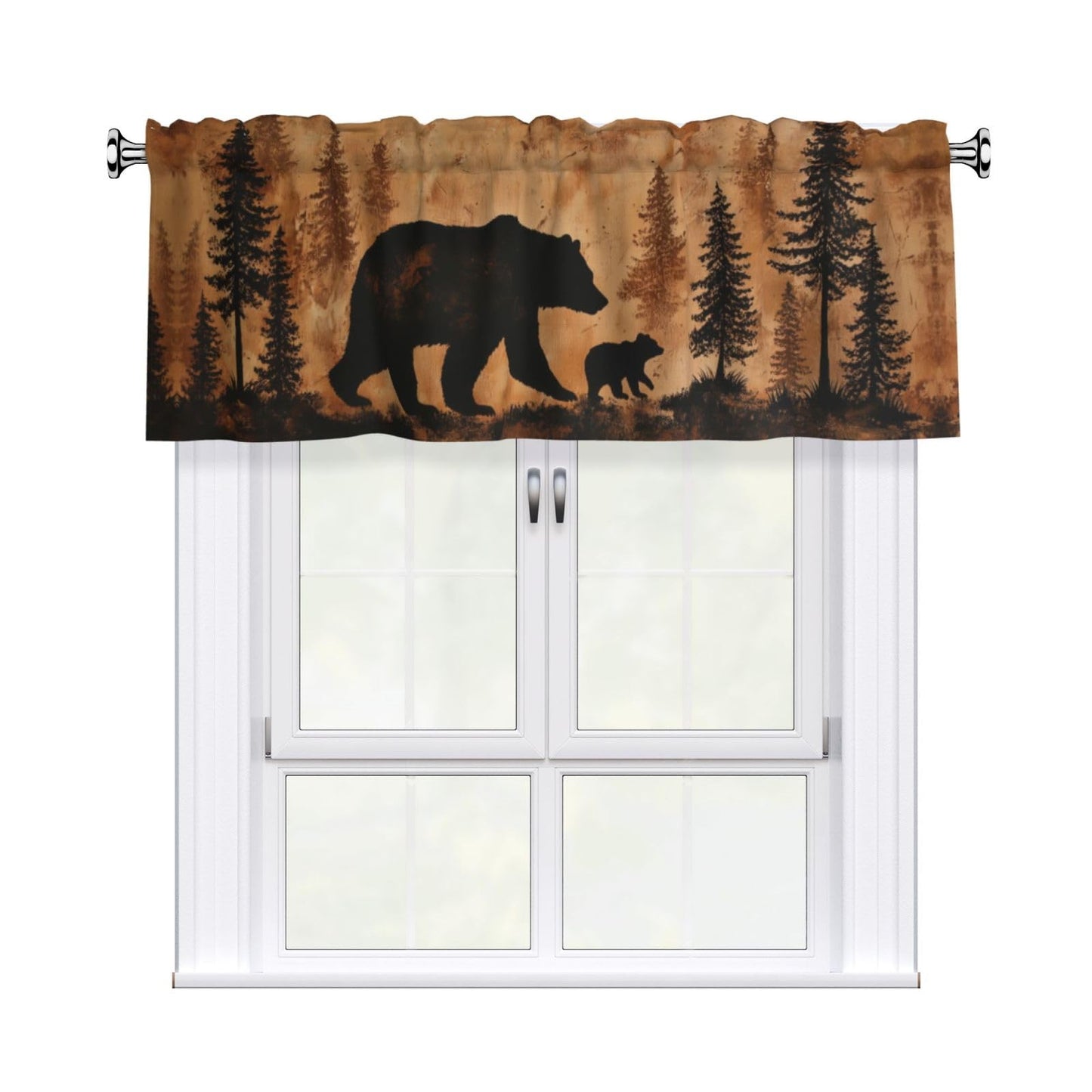 Worltoldb Forest Bear Curtain Valance Short Rod Pocket Window Treatment for Living Room Bedroom Kitchen Bathroom 1 Panel 54" W x 18" L