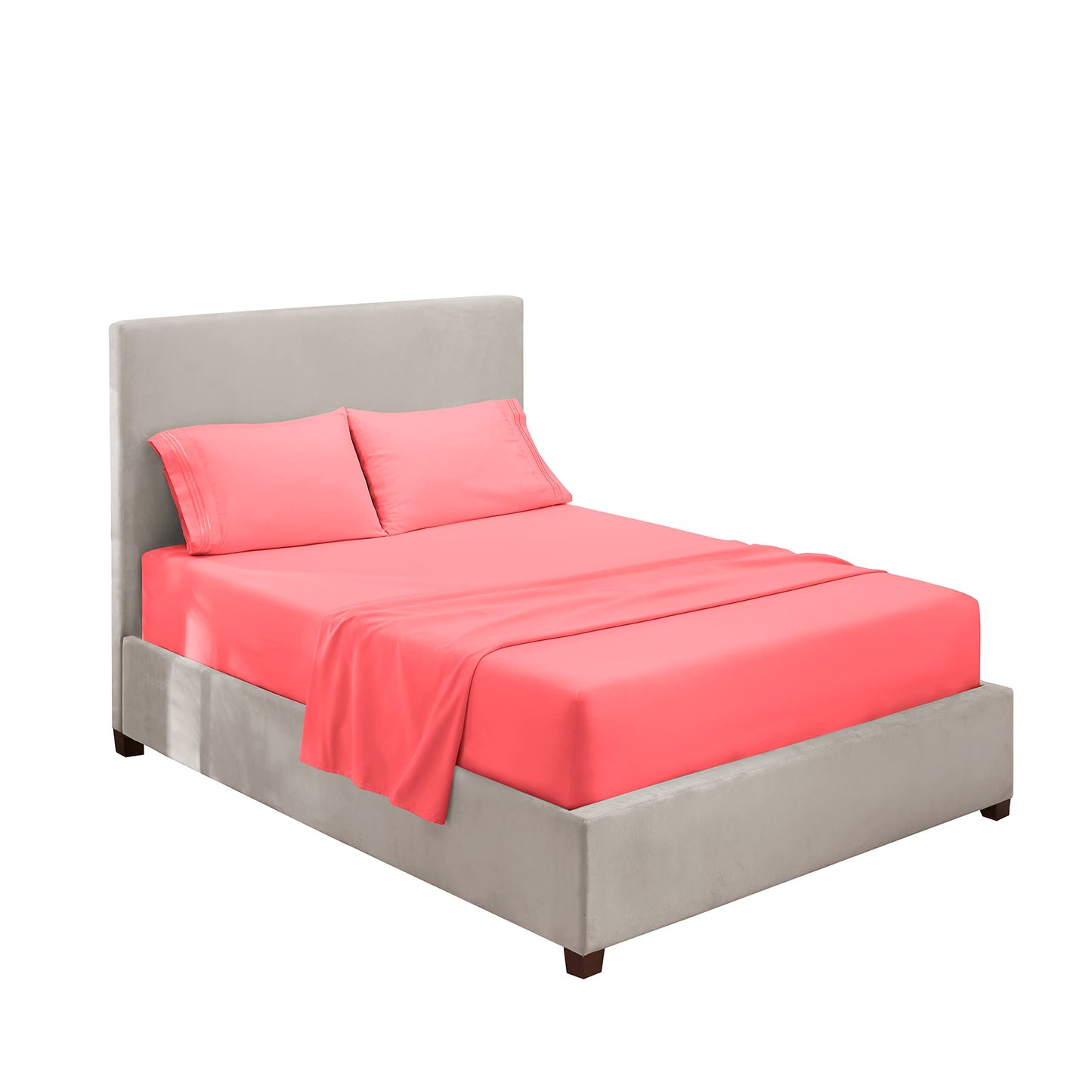 Hearth & Harbor Full Size Sheets - 4 Piece Bed Sheet Set, Hotel Luxury Double Brushed Bed Sheets - Extra Soft Bedding Sheets & Pillowcases, Full, Coral Pink