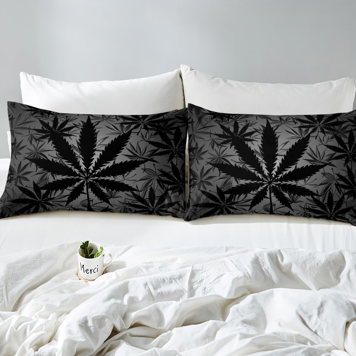 Erosebridal Leaf Bedding Set for Kids Boys Girls Teens,Neon Leaves Duvet Cover Queen,Leaf Bed Sets Lightweight,Botanical Plants Quilt Cover with 2 Pillowcases