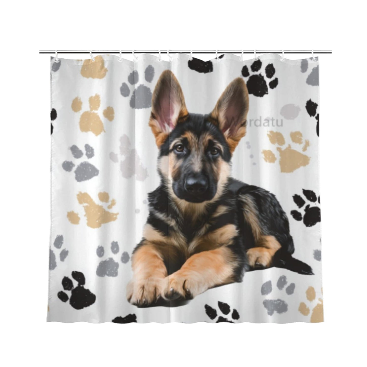 Wordatu Shower Curtain Pawprint German Shepherd Animal Paw Black and Gray Waterproof Polyester Fabric 72x72 Inches Set with Hooks