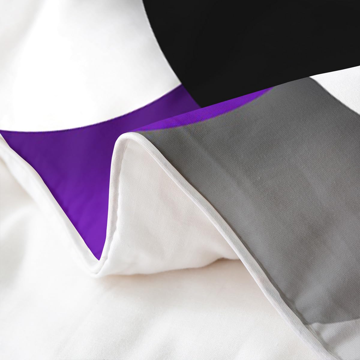 jejeloiu Geometric Bedding Set Queen Size Purple Black White Duvet Cover 100% Cotton for Boys Girls Teens Abstract Art Comforter Cover Soft（No Comforter）
