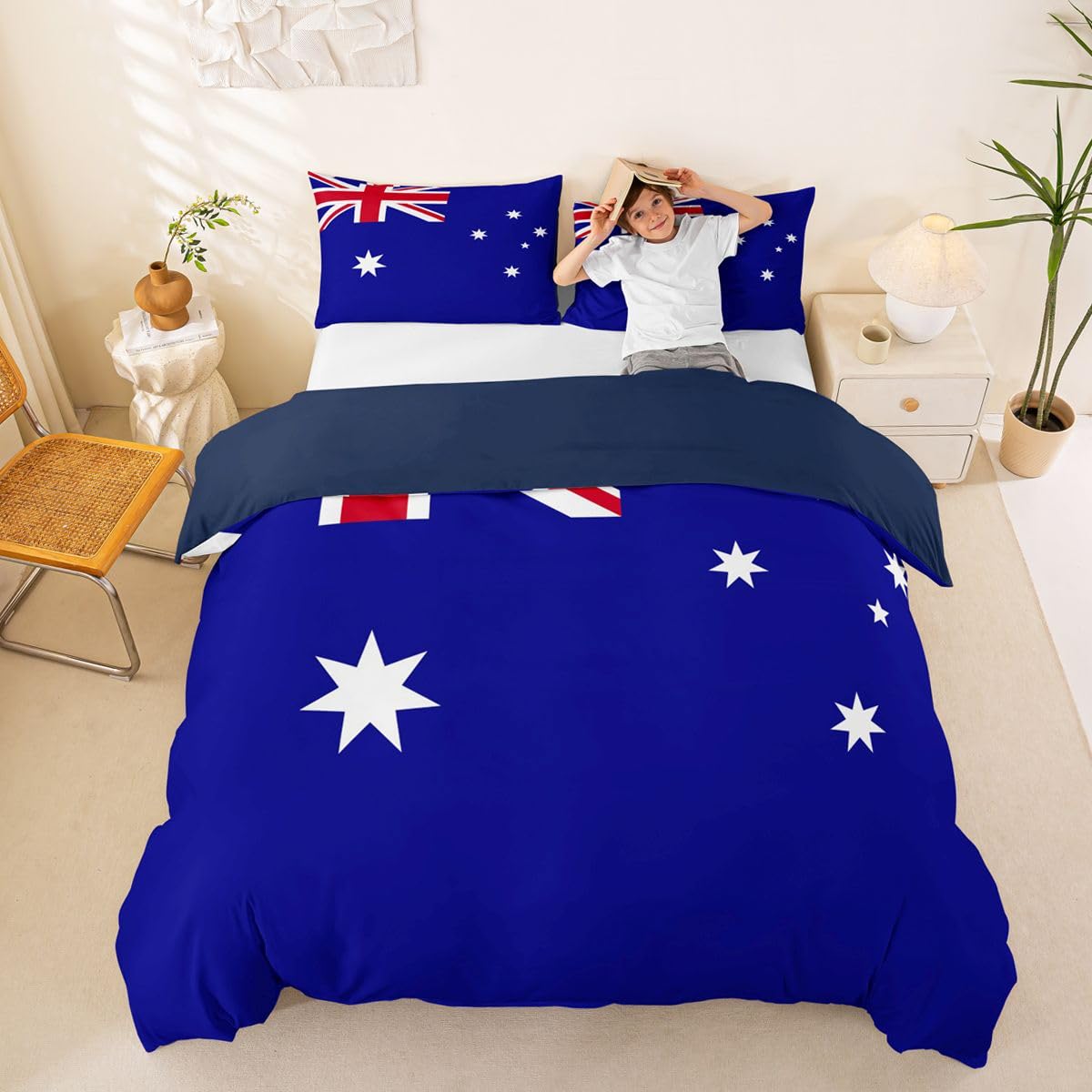 Feelyou Australia Duvet Cover Full Size Boys Girls Australian Flag Bedding Set Breathable Soft International Flag Comforter Cover 3Pcs Soccer Sports Game Bedroom Decor