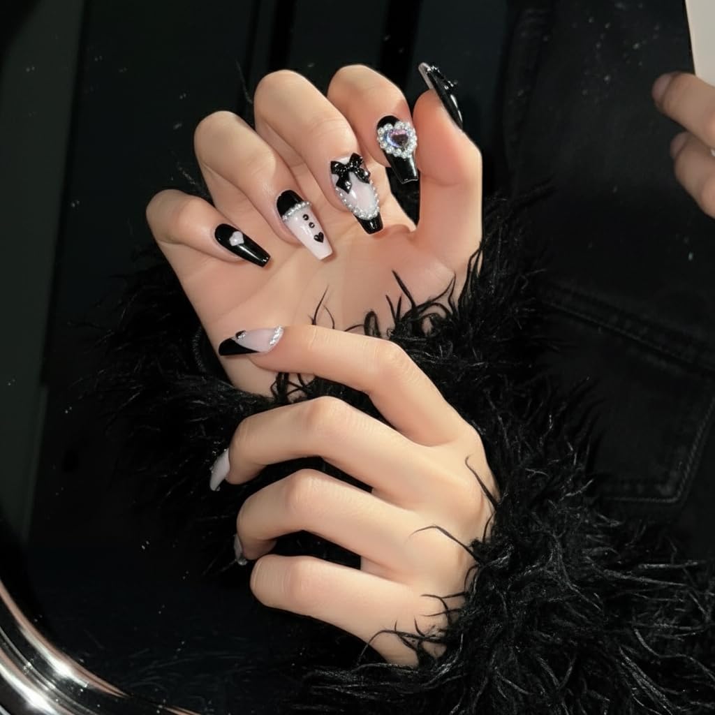 Handmade Press On Nails Bow Reusable Stick On Fake Nails Luxury Elegant Sexy Style For Women Gift With Nail Glue M