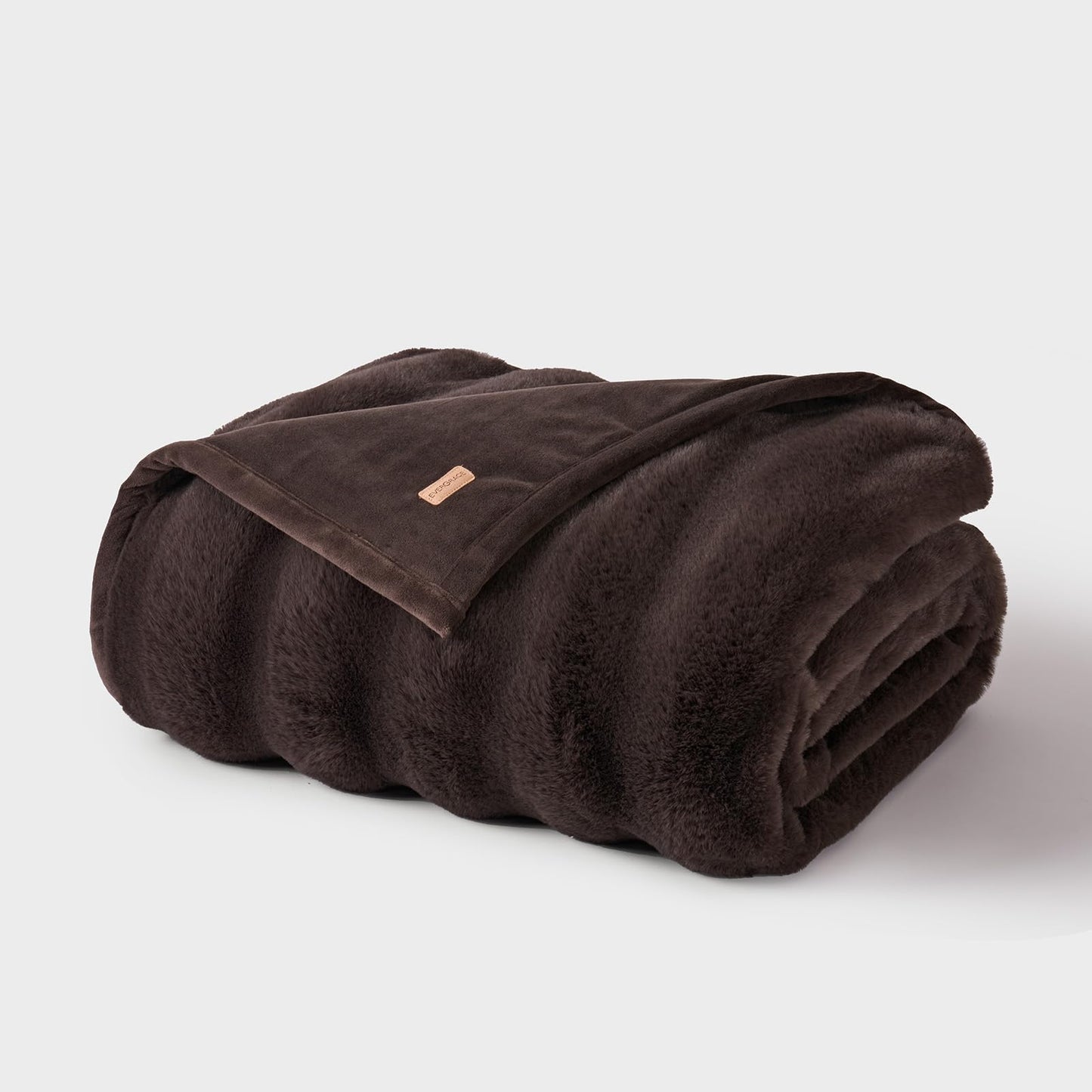 EverGrace Soft Luxury Faux Rabbit Fur Throw Blanket for Couch, Cozy Fluffy Channel Throw Blanket for Bed, Fuzzy Warm Thick Mink Blanket with Reversible Velvet for Winter, Chocolate, 50"x60", 820GSM
