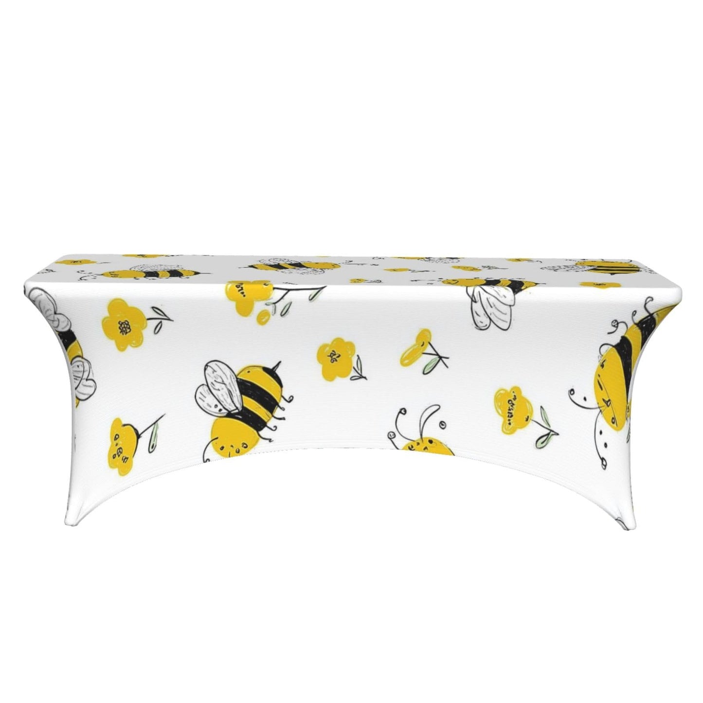 HSYOYO Yellow Bees Flowers Fitted Tablecloths for 6 Foot Rectangle Tables Stretch Table Cover Indoor Outdoor Rectangular Table Protector Decoration for Party Picnic Wedding