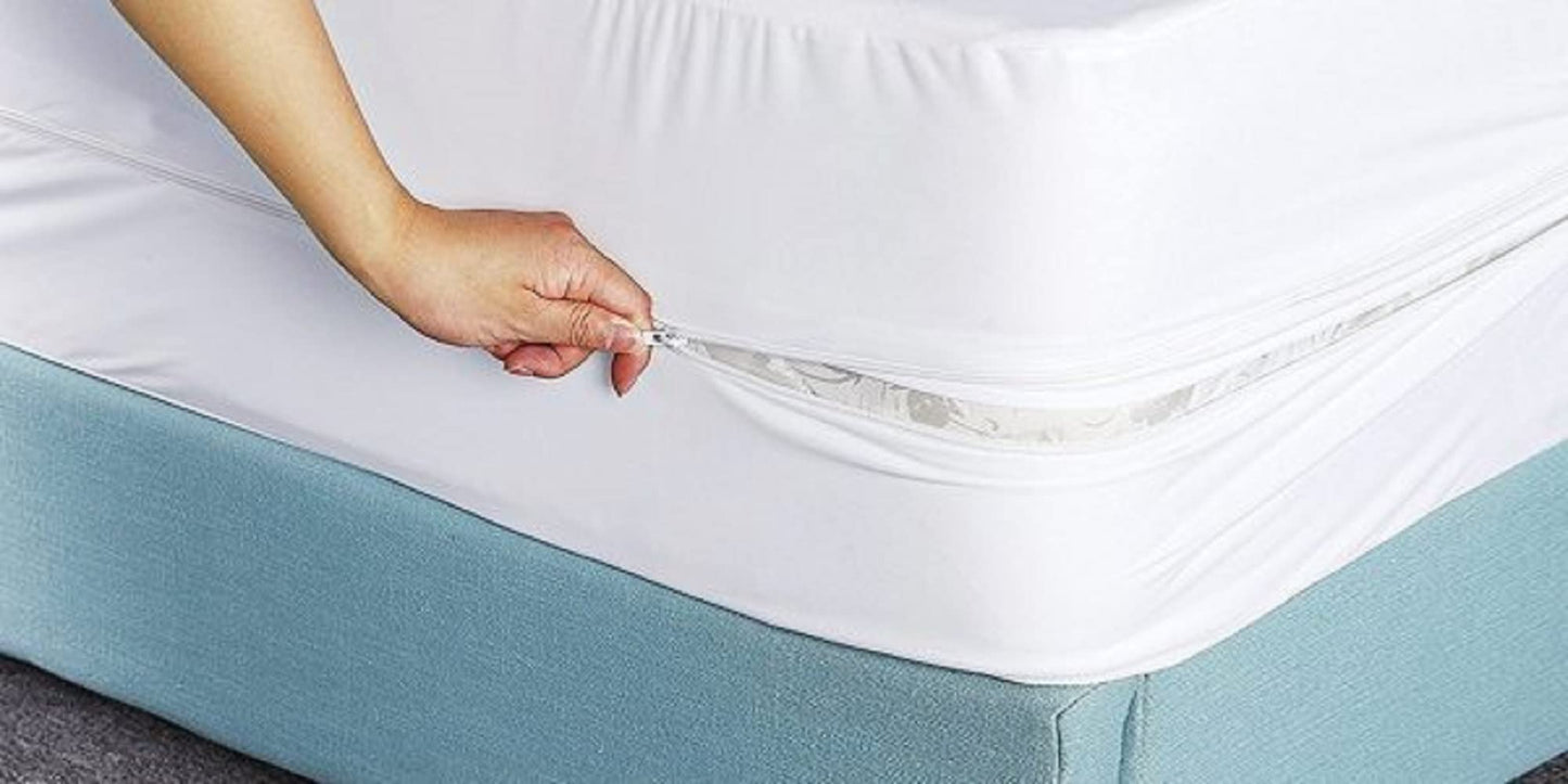 Queen Size Vinyl Mattress Protector Zippered Encasement Cover 100% Waterproof Prevent Stains and Spills White