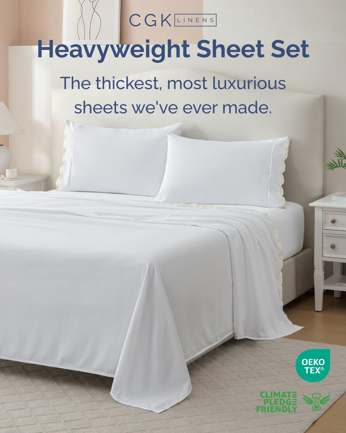 Extra Thick Heavyweight Queen Size 4 Piece Bed Sheet Set - Scalloped Edge Bedding - Soft & Wrinkle Resistant - Super Luxury Queen Bed Set - Premium Hotel Quality Sheets w/ Deep Pockets - Butter Yellow