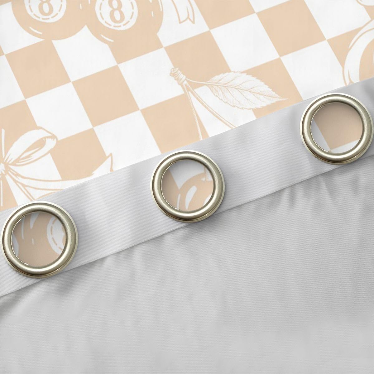 Erosebridal Lucky 8 Ball Window Curtains 42" Wx63 L Girly Fashion Y2K Blackout Curtains for Bedroom,Coquette Cherry Bow Window Treatments Preppy Beige Checkerboard Plaid Drapes Decor 2 Panels