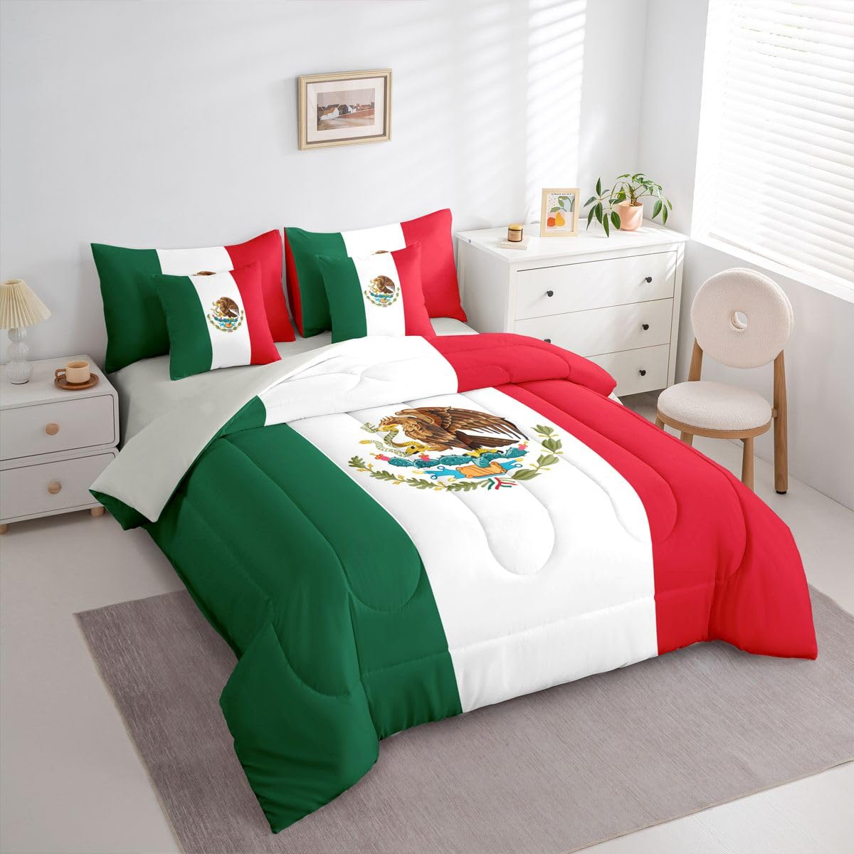 Feelyou Mexican Flag Comforter Set with Sheets 7 Piece Queen Size Mexico Bed in a Bag Kids Boys Girls World Countries Bedding Set Bedroom Decor Breathable Soft Lightweight Microfiber