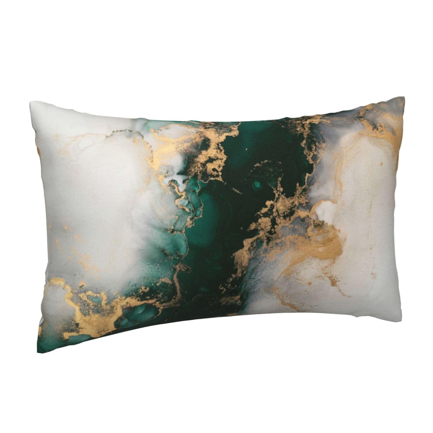 Tebjh Emerald Green and Gold Marble Pillow Covers 12x20 Set of 2, Green and Gold Throw Pillow Covers Outdoor Decorative Lumbar Pillow Case for Couch Bed Sofa Cushion Home Decor