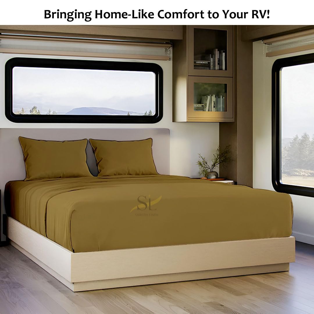 Shreem Linen Microfiber RV Sheet Sets, 48x75 3/4 Full Bunk, Taupe Solid - Fits Mattresses up to 8 Inches Deep, 4 Piece RV Bed Sheets for Campers, Motorhomes, and Travel Trailers