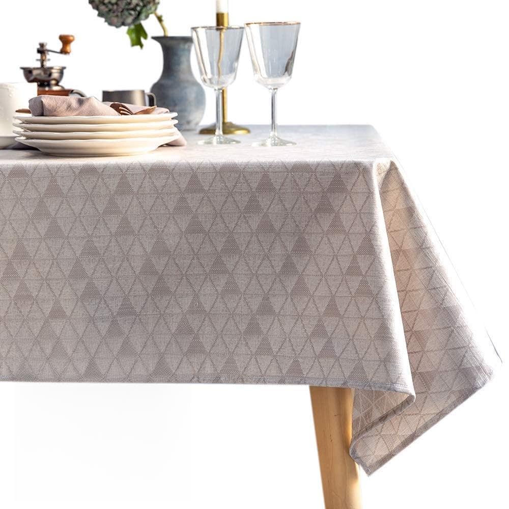 GLORY SEASON Waterproof Oilproof Wipeable Tablecloth Rustic Linen Style Fabric with TPU Vinyl Table Cloth Rectangle Table Cover for Kitchen Dining and Buffet Parties Camping