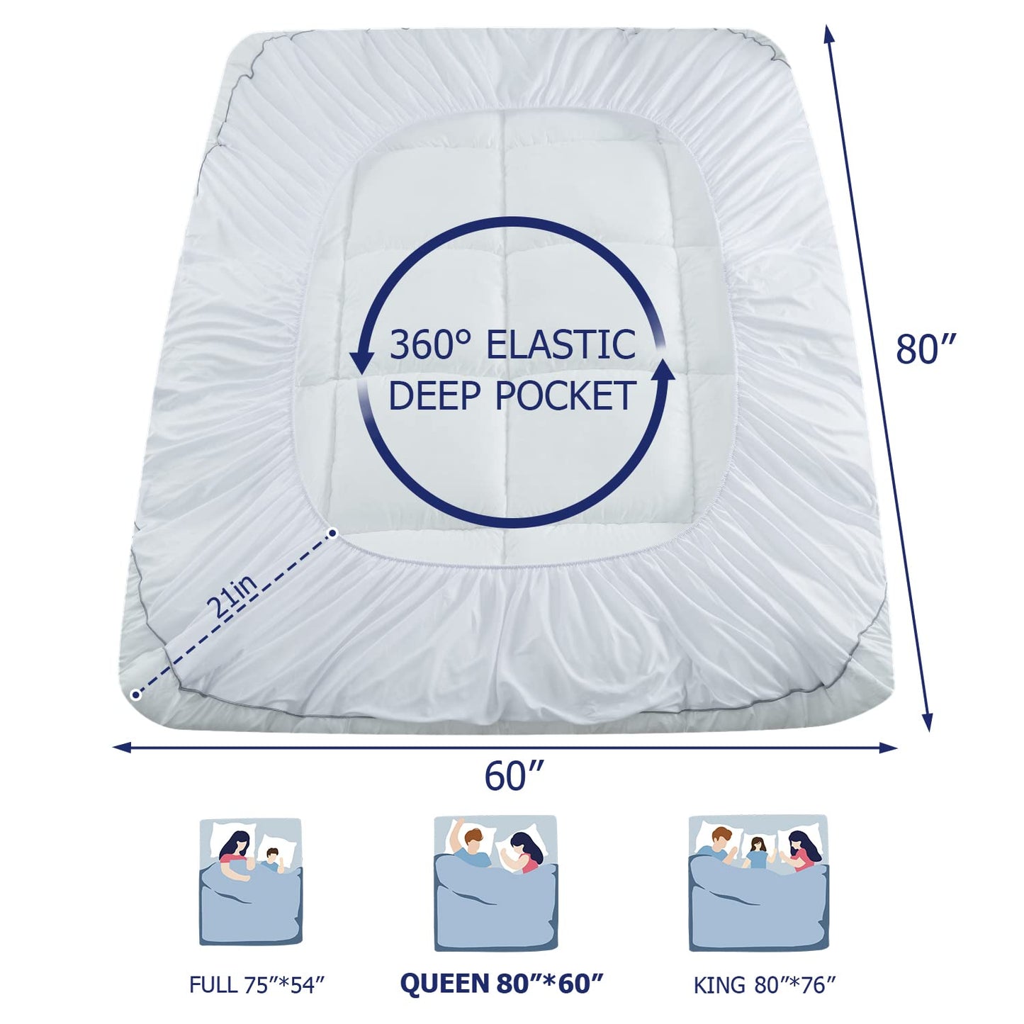 Marine Moon Mattress Topper Queen, Cooling Plush Bed Thick Pillow Top Pad, Hotel Quality Down Alternative for Queen Size with Deep Pocket,Soften Hardened Bed