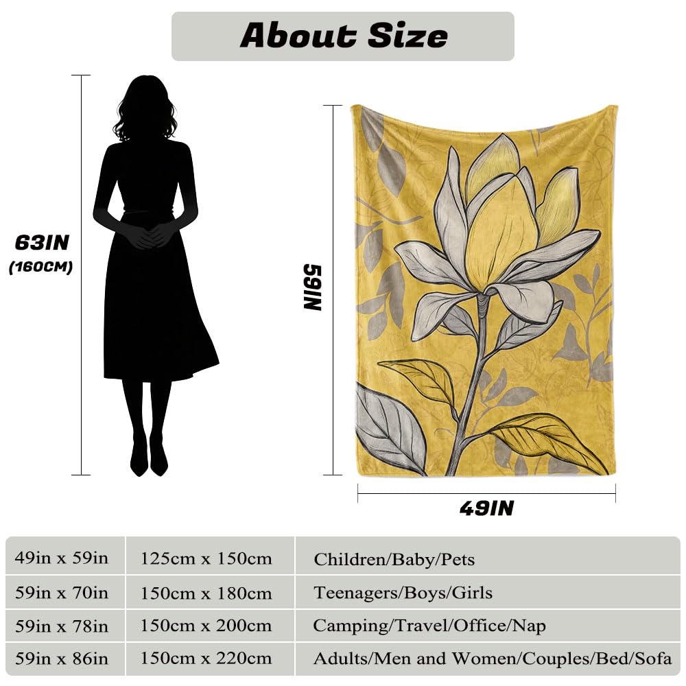 HUNXIAOJ Flower Print Blanket Rustic Floral Throw Blanket Floral Bedding Country Flower Decor Warm Soft Flannel for Bed Sofa Couch (49in x 59in)