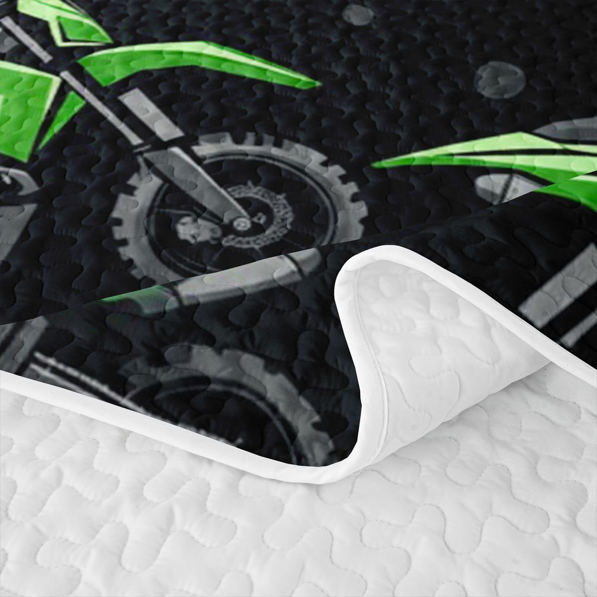 Erosebridal Green Motocross Quilt Set Dirt Bike Quilt Twin for Kids Boys Teens Men Racing Motocross Coverlet Cool Motorcycle Black Quilted Bedspread Bedroom Decor