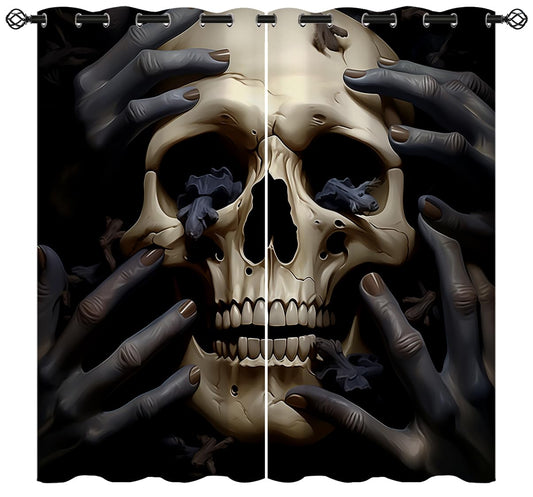 ONINUO Skull Blackout Curtains for Girls Boy Home Decor, Scary Spooky Halloween Graveyard Gothic Grommet Thermal Insulated Drapes Darkening Window Curtain for Bedroom Living Room, 42 x 45 Inch