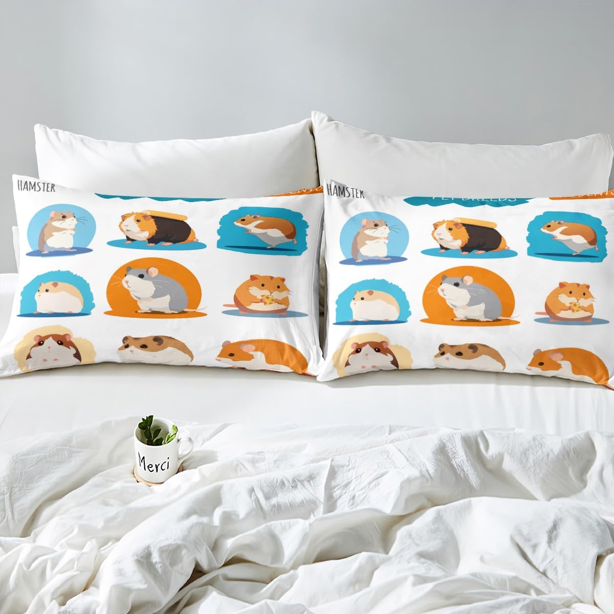 Feelyou Cute Hamster Bedding Set for Girls Boys Children Cartoon Pet Animal Comforter Cover Decorative Lovely Rodent Duvet Cover Pet Mouse Pattern Bedspread Cover Queen Size 3Pcs Bedclothes