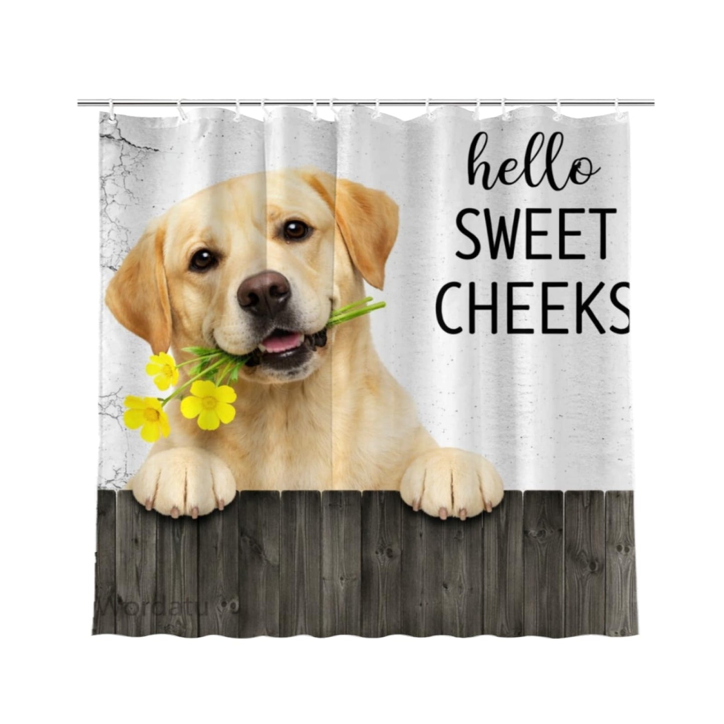 Wordatu Funny Labrador Retriever Dog Shower Curtain, Fence Bathroom Decor, Waterproof Polyester Fabric 72x72 Inch with 12 Hooks(24897)