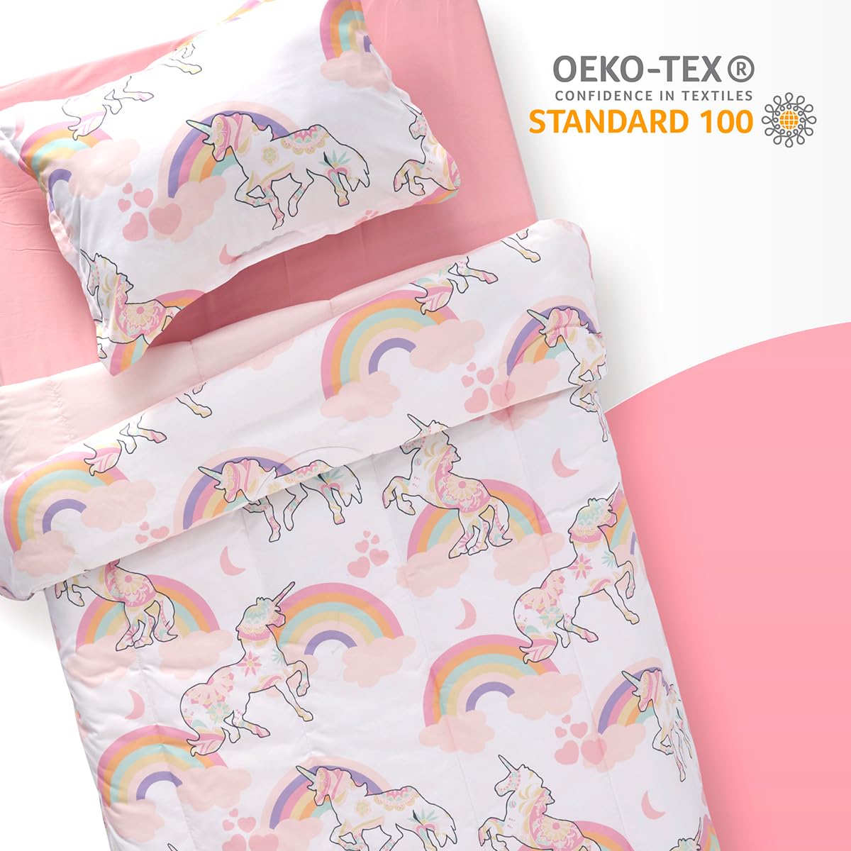 SLEEP ZONE Kids Twin Bedding Comforter Set - Super Cute & Soft Kids Bedding Bed in a Bag 5 Pieces Set with Comforter, Sheet, Pillowcase & Sham (Pink Unicorn)
