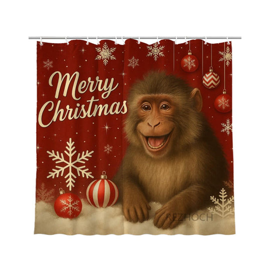 REZHOCH Christmas Funny Baboon Red Shower Curtain Durable Waterproof Fabric Bathtub Sets Cute Animal Holiday Decor Home Bathroom Winter Festival 72x72inch with 12 Hooks