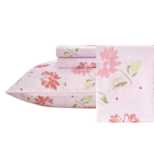 MICORAL Boho Floral Queen Sheet Set, 4-Piece Printed Botanical Bed Sheets, 16" Deep Pocket, Ultra Soft & Cooling Sheet, Oeko-TEX Certified, Pink Floral