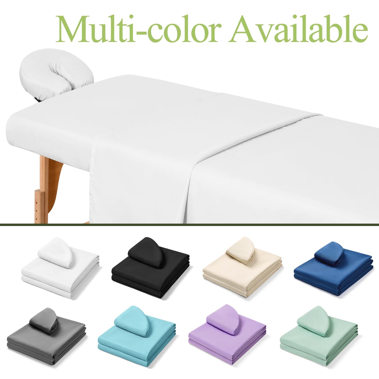 Comfyanno 3-Piece Massage Table Sheets Sets, Stain & Wrinkle Resistant, Soft Microfiber, Quick Drying, Professional Spa Therapy Bed Sheets, Includes Flat & Fitted Sheet, Face Cradle Cover -White