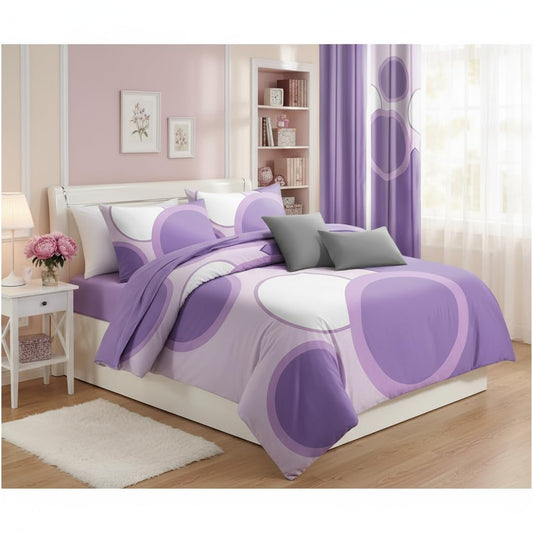 Chic Purple Dots King Light Comforter Set, Luxury 9-Piece Bed in a Bag King Bedspread with Matching Curtains Ultra Soft & Breathable Polka Dot Bedding, All-Season Decor for Master Suite Refresh