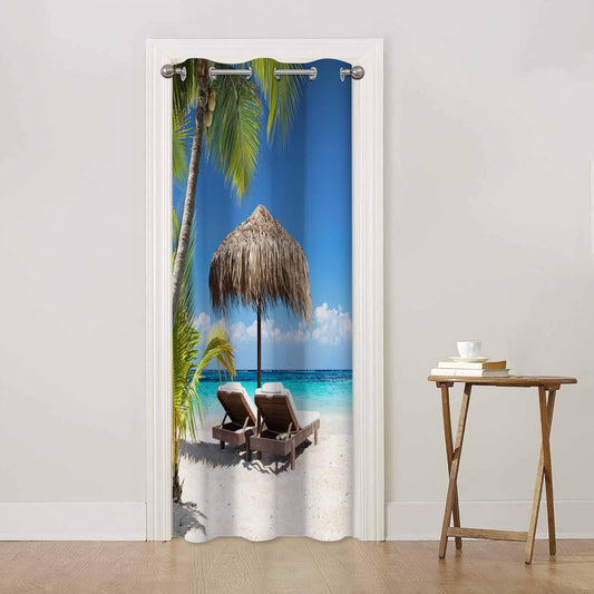 Haciadan Palm Beach Door Curtain for Doorway Window Chairs Umbrella Tropical Ocean Doorway Privacy Blackout Curtain Door Dividers Closet Door Cover Curtain 34" W X 80" L,1 Panel