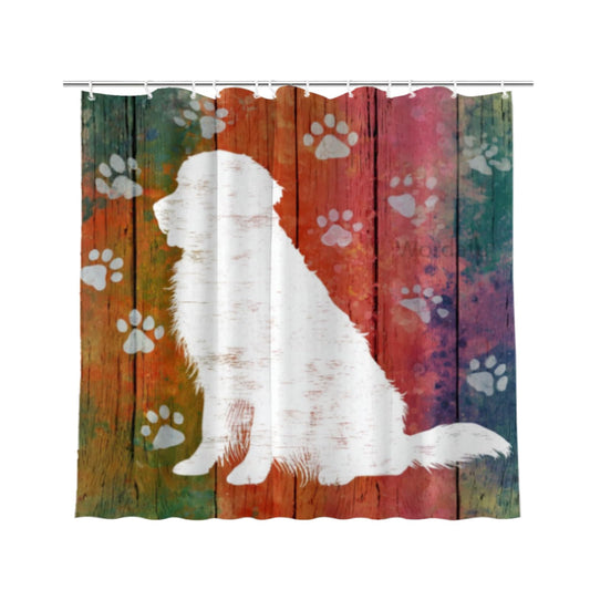 Wordatu Cute Golden Retriever Kids Shower Curtain for Bathroom Decor Funny Animal Colorful Wood Plank Child Lovely Farmhouse Pet Footprint Fabric Waterproof Polyester 12 Hooks 72x72 Inches