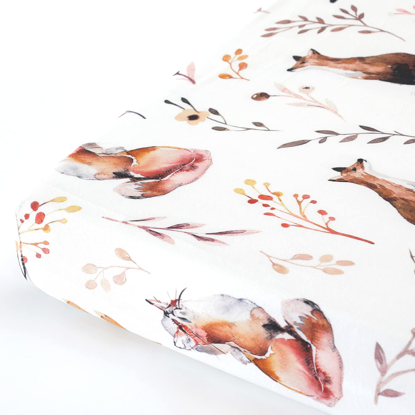 GRSSDER Stretchy Ultra Soft Jersey Knit Fitted Pack n Play Sheets Set 2 Pack, Universal Fit Portable/Mini Crib, Playards Mattress Pads Safe and Snug, Pretty Fox for Baby Girls