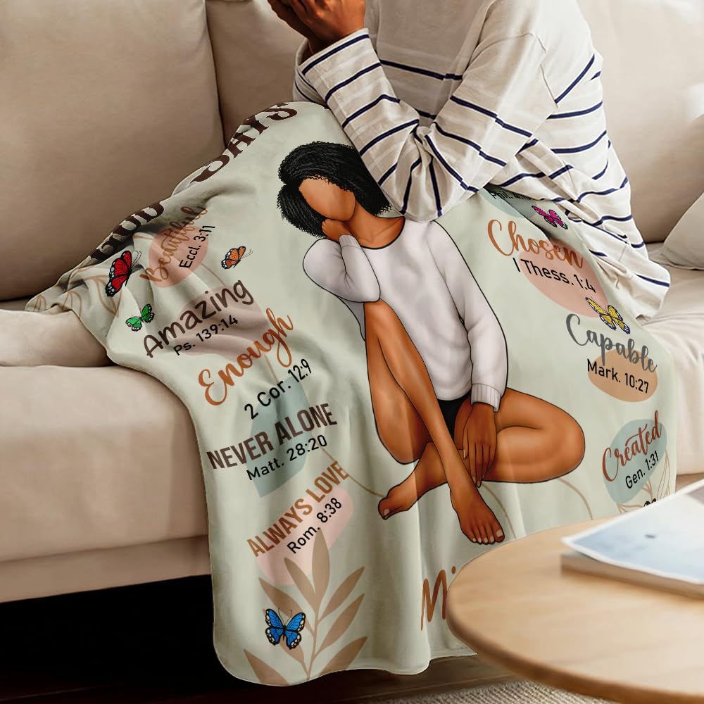 CAPOZEN Personalized God Says I AM Blanket – Custom Name African Inspirational Christian Throw Blankets Gifts for Queen Girl Black Women (Style #2)