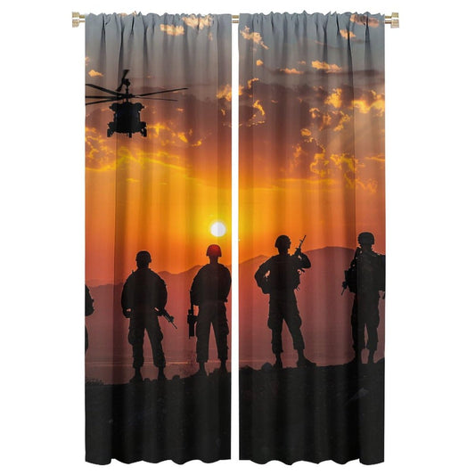 TOWINSFB Fine Military Silhouette Blackout Curtains for Living Room Bedroom, Americana Soldier Helicopter Window Curtains Rod Pocket Thermal Insulated Window Drapes, 2 Panels, Each 21" W x 63" L