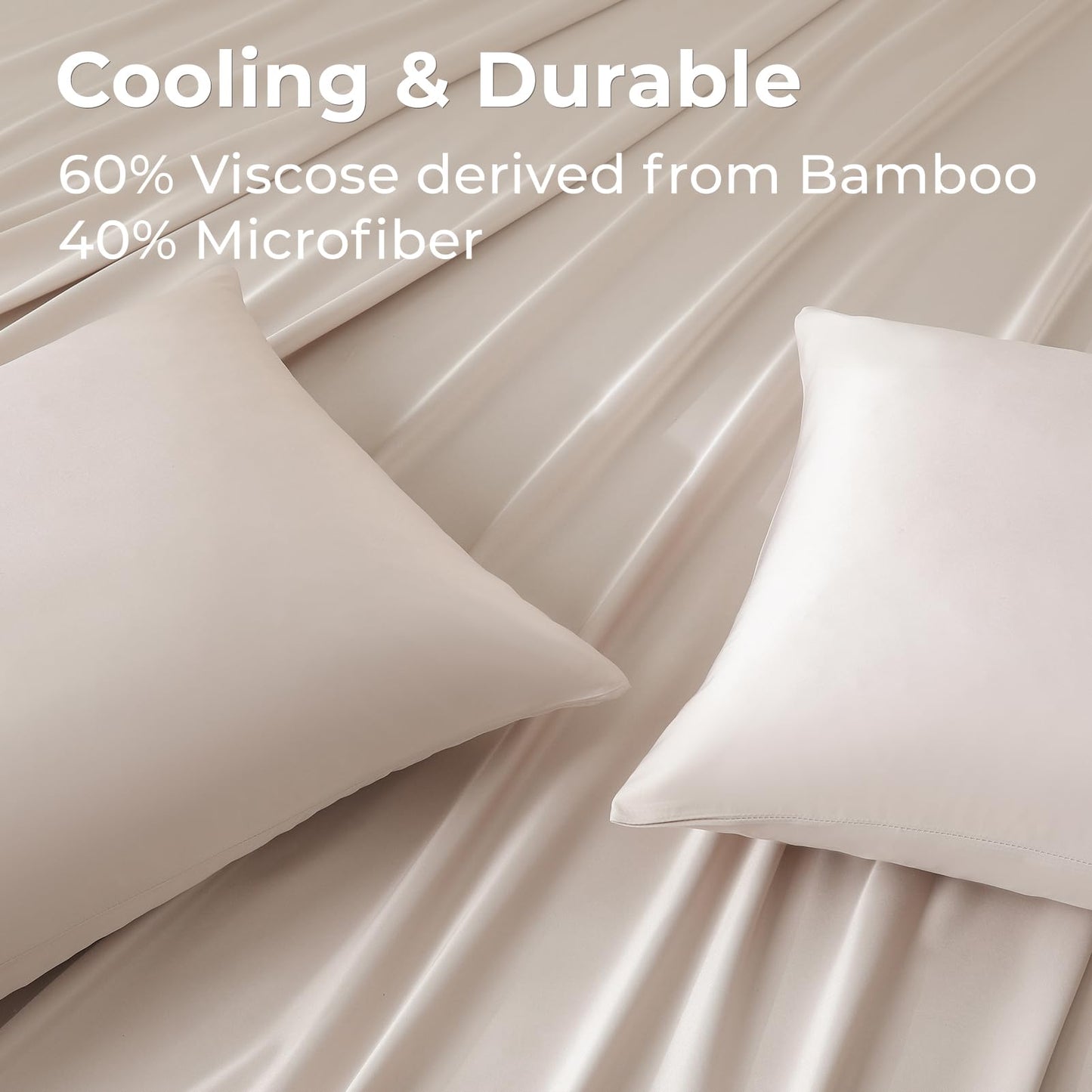 Bedlifes King Size 4-Piece Blend Rayon Derived from Bamboo Sheets Set, Cooling Bedding for Hot Sleepers, Breathable & Ultra Soft with 16" Deep Pockets, Wrinkle Resistant Hotel Silky Feel, Champagne