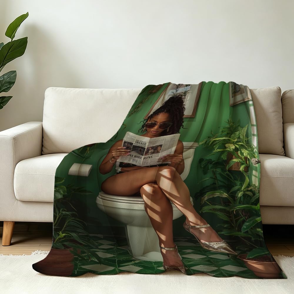 HUNXIAOJ African American Throw Blanket Funny Black Girl Decor African American Blankets for Women Warm Soft Flannel for Girl Sofa Couch (49in x 59in)