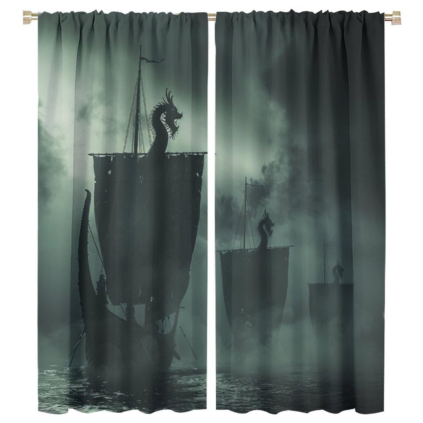 TOWINSFB Medieval Ship Sea Storm Blackout Curtains for Bedroom Living Room, Mysterious Sailboat Wave Black Sky Thermal Insulated Room Darkening Curtain- 2 Panels, Each 45" L x 21" W