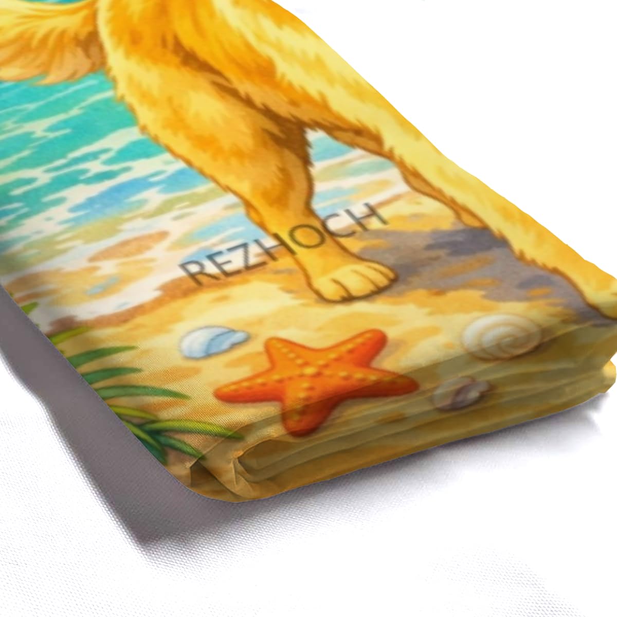 REZHOCH Cute Dog Shower Curtain 72x72Inch,Funny Golden Retriever Happy Holiday Beach Ocean Sunshine Coastal Home Bathroom Decor,Pet Summer Animal Bath Set Waterproof Fabric with Hooks