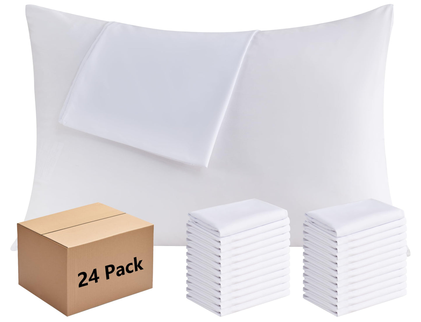 White Pillowcases King Size 24 Pack - Bulk Pillow Cases with Envelope Closure, Soft Brushed Microfiber Pillow Covers Hospital Hotel Airb&bs Essentials for Hosts, 20x36