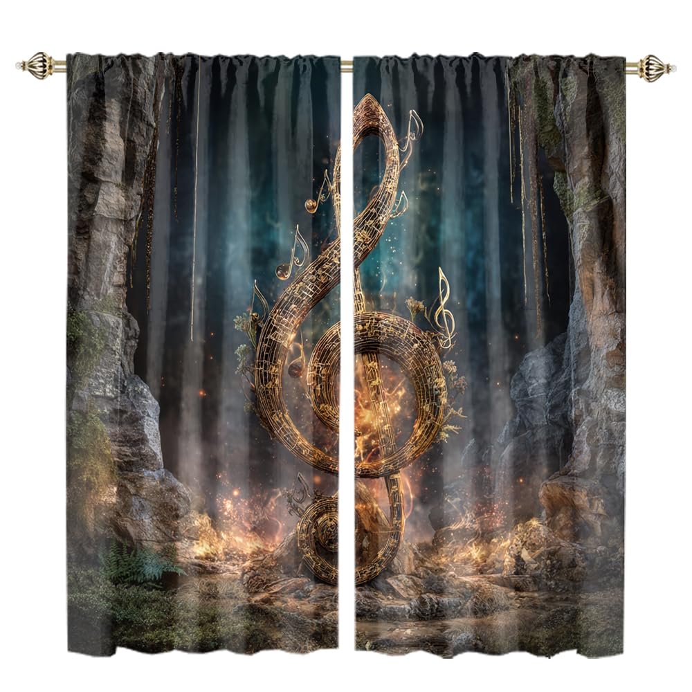 XSUPFLYM Beautiful Classic Music Note Blackout Curtain for Living Room Rustic Modern Abstract Art Mid Century Musical Theme Note Pattern Thermal Insulated Curtain for Bedroom 2 Panels Each
