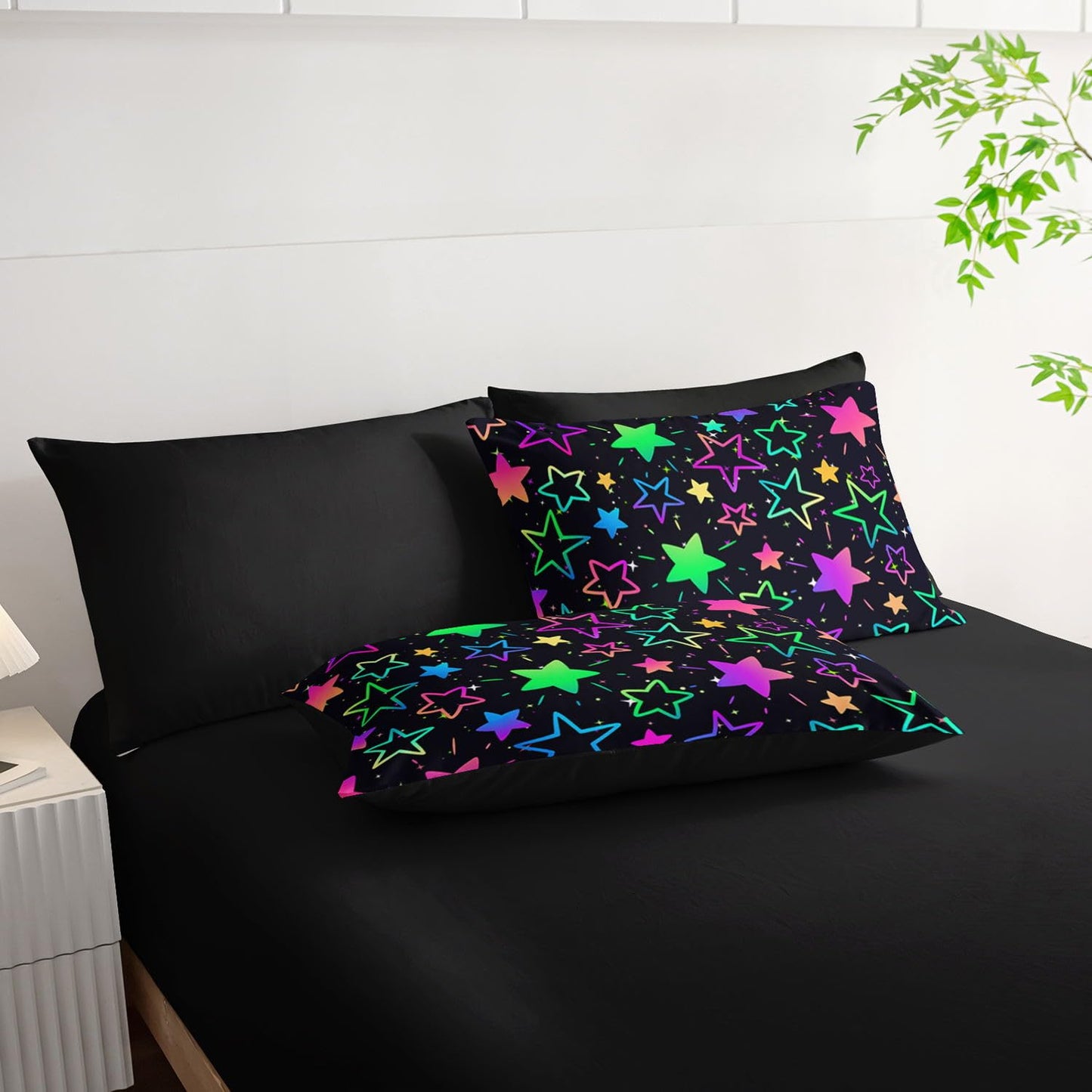 Smell Sunshine 7Pcs Comforter Set Colorful Stars Printed Bedding Set with 1 Comforter, 1 Flat Sheet, 1 Fitted Sheet and 4 Pillowcases for Boys and Girls Bedroom (Stars Twin