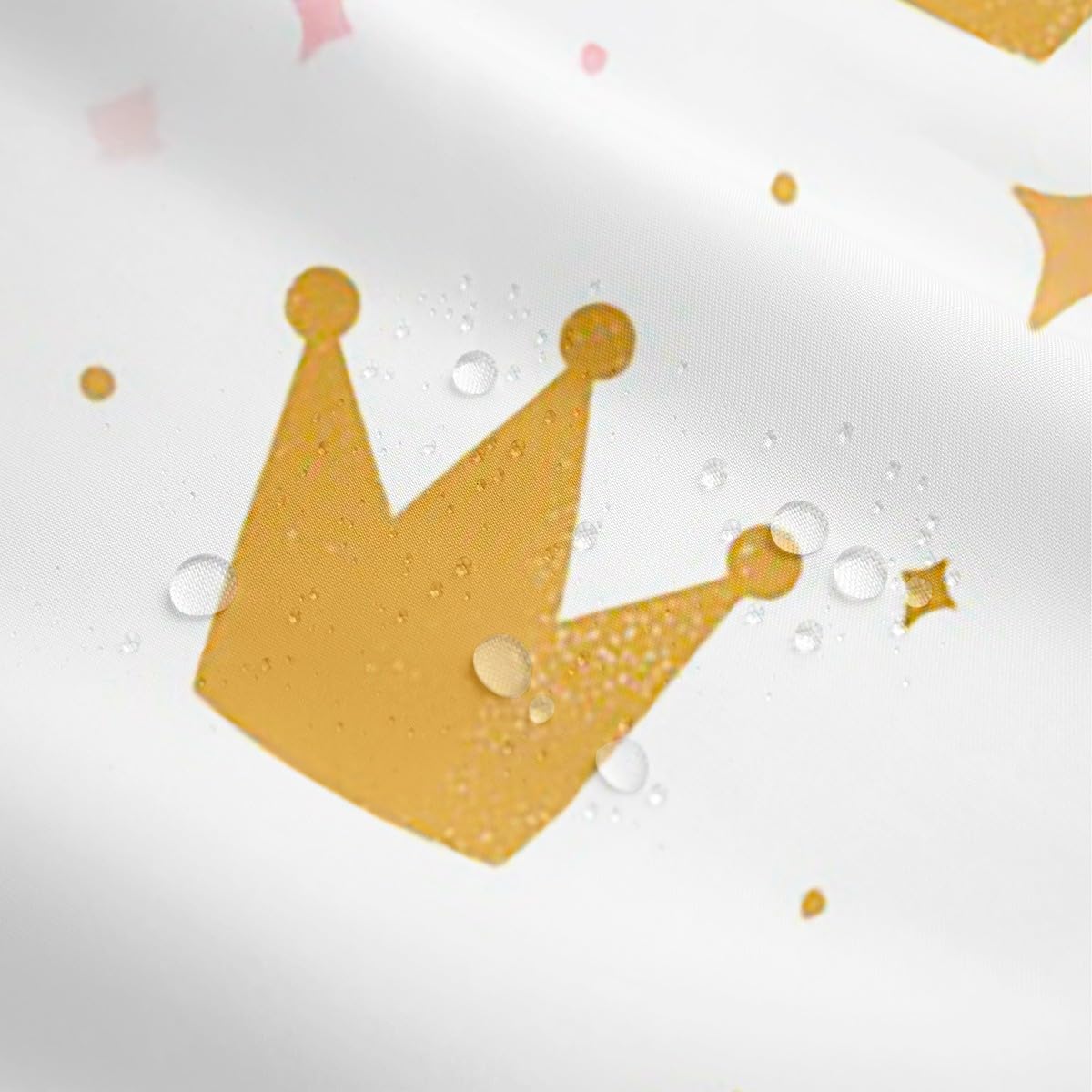 Crown 72" W X 72" L Bathroom Shower Curtain Sets Golden And Pink Crown Print Fabric Shower Curtain,Princess Style Royal Shower Curtain Cartoon Glitter Decor Bathroom Accessories for Girls Boys,White