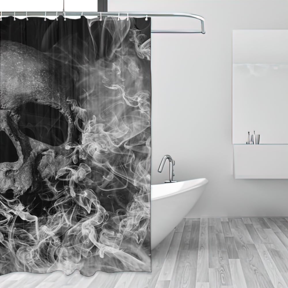 Skull Theme Shower Curtain Halloween Bathroom Curtains Gothic Bath Curtain Fog Smoke Skull Skeleton Curtains L 72" W 72"