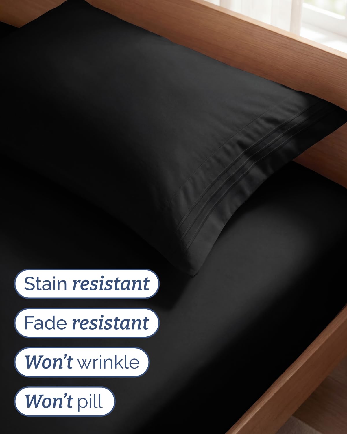 Twin Size 3 Piece Sheet Set - Comfy Breathable & Cooling Sheets - Hotel Luxury Bed Sheets for Women & Men - Deep Pockets, Easy-Fit, Extra Soft and Wrinkle Free Sheets - Black Oeko-Tex Bed Sheet Set