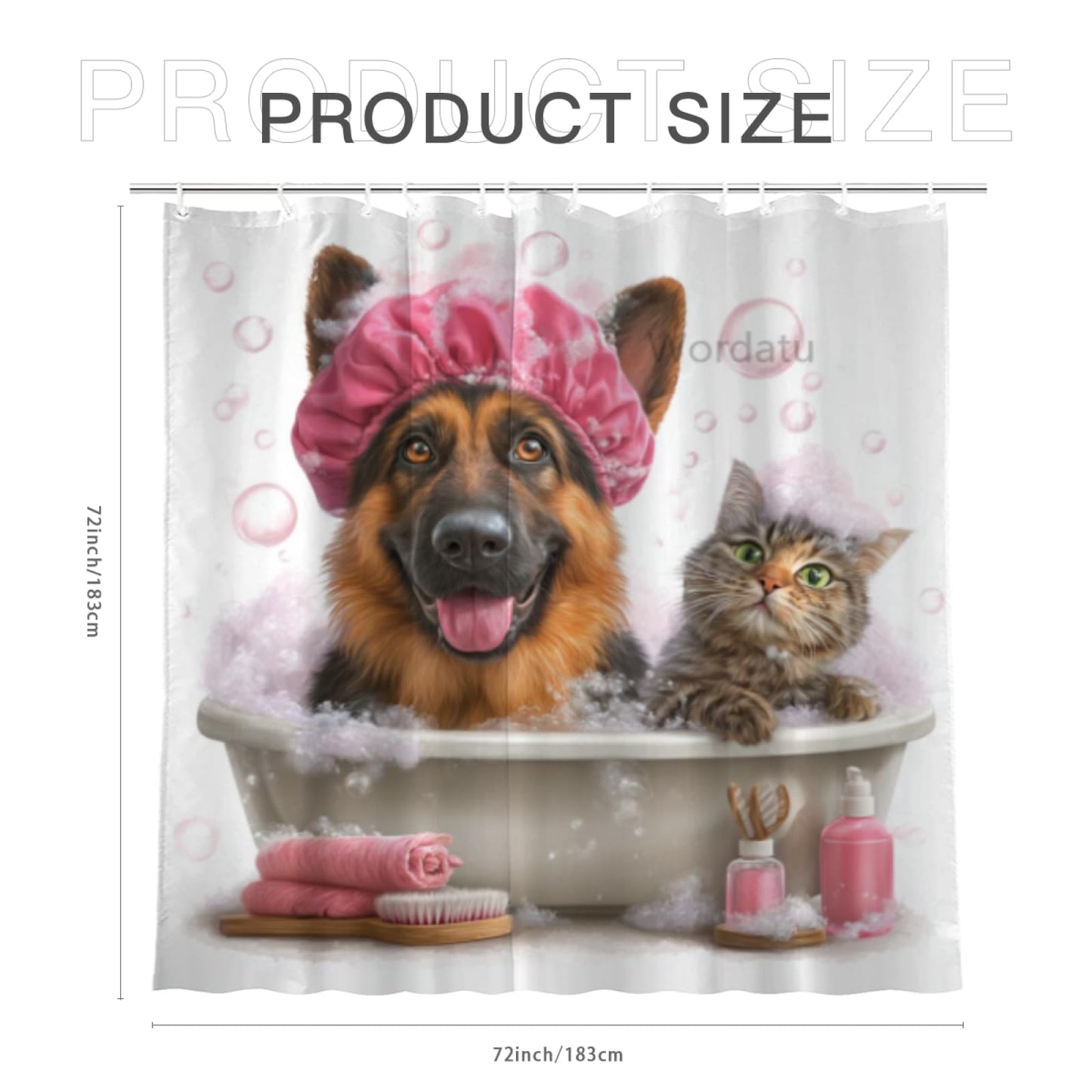 Wordatu Funny German Shepherd Shower Curtain Decor Fabric Bathroom Curtains, Kids Children Cartoon Waterproof 72x72 inch with 12 Hooks