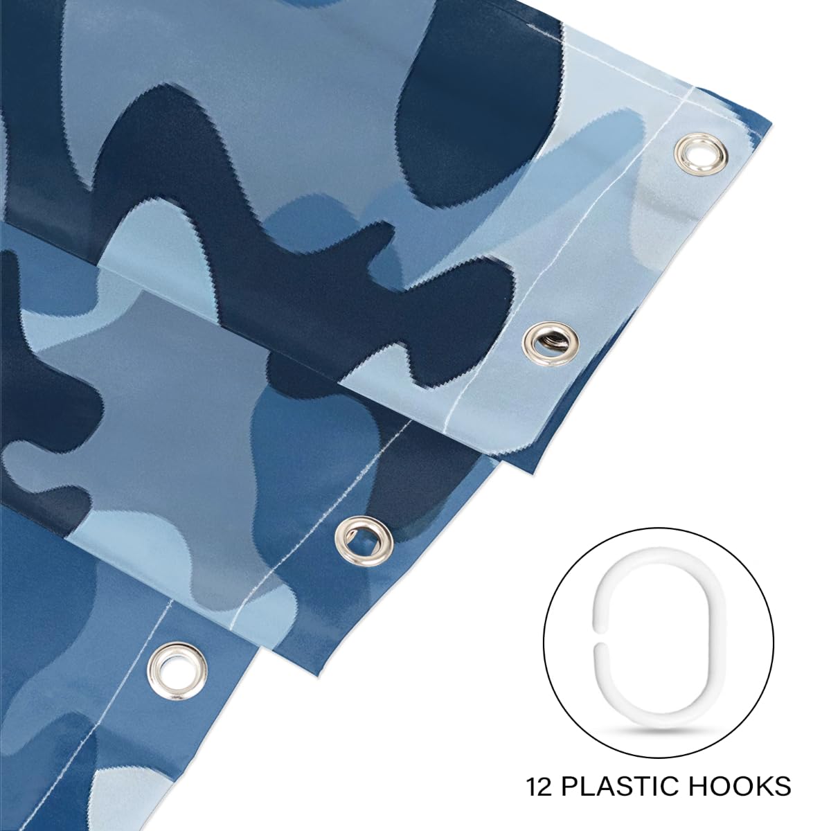 Ivolege Shower Curtain with Hooks, Classic Blue Camo Print Shower Curtain