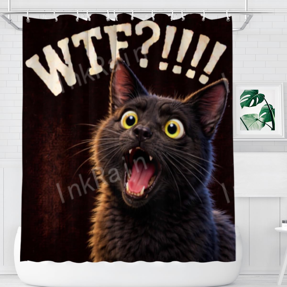 InkRain Black Cat Shower Curtain 72x72 Inch with 12 Hooks Cartoon Design Bathroom Curtain Waterproof Fabric Bath Curtain for Home Bathroom Decor