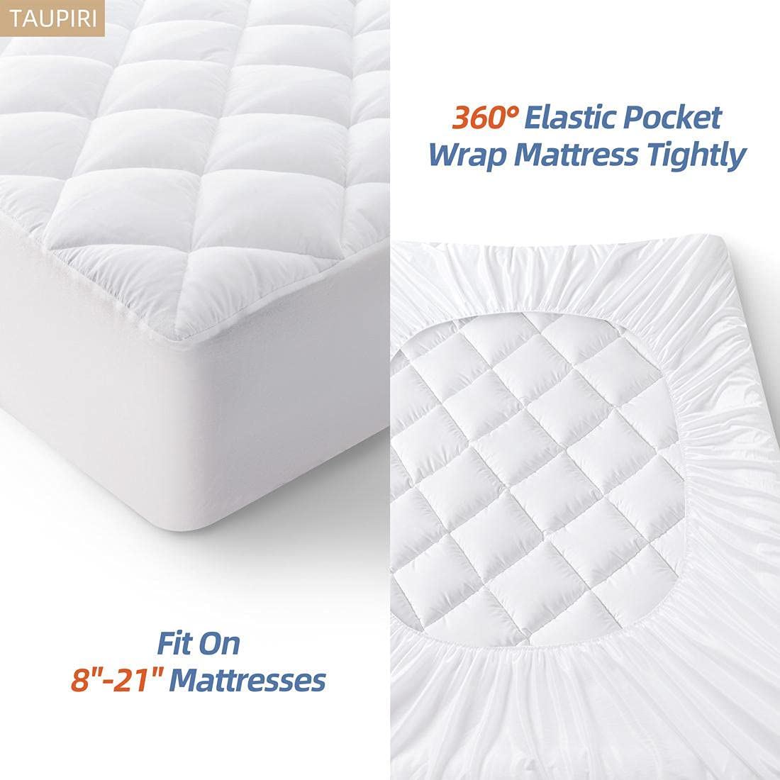 Taupiri Queen Quilted Mattress Pad Cover with Deep Pocket (8"-21"), Cooling Soft Pillowtop Bed Mattress Cover, White
