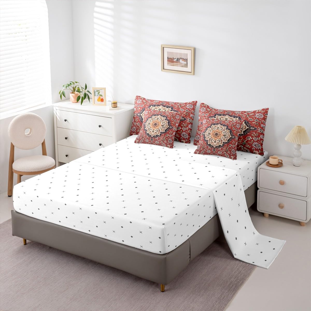 jejeloiu Retro Floral Boho Comforter Set with Sheets 7 Piece Twin Size Boho Bed in a Bag Kids Boys Girls Western Decor Bedding Set Bedroom Decor Breathable Soft Lightweight Microfiber