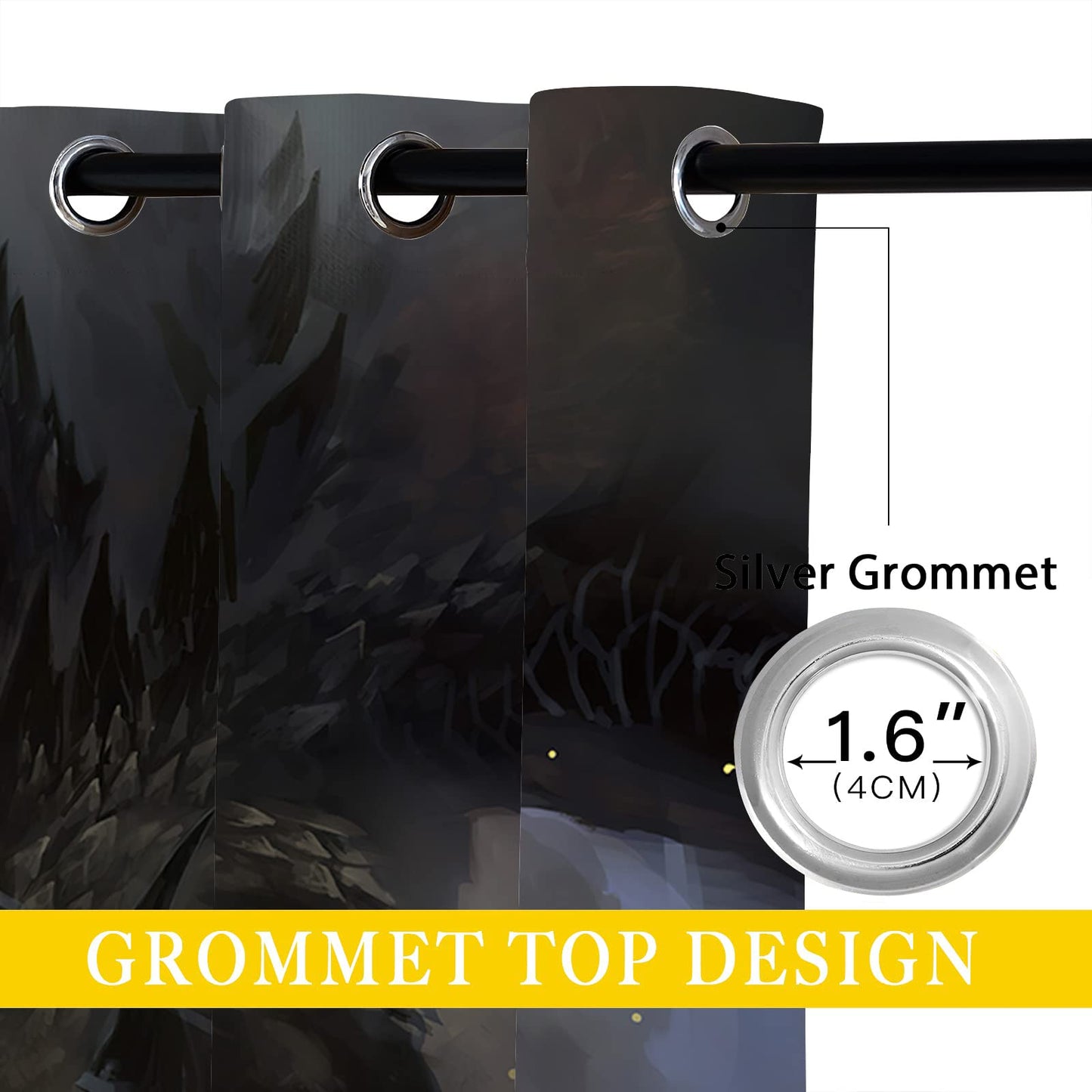 ONINUO Dragon Blackout Curtains for Girls Boy Home Decor, Magic Wizard Fantasy Mythical Black Grommet Thermal Insulated Drapes Darkening Window Curtain for Bedroom Living Room, 42 x 45 Inch