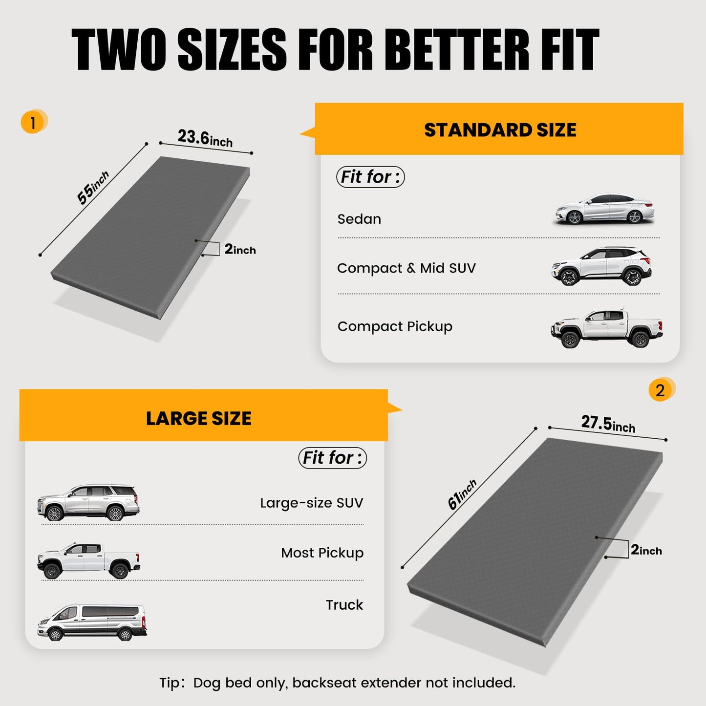 ESCRODOI Dog Car Bed for Back Seat Cover, Supportive Foam Pet Mat Cushion for Car Backseat Extender with Removable Cover, Common Size for Sedan, SUV & Truck, Easy Clean