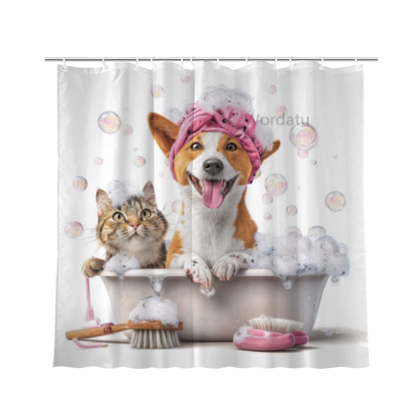 Wordatu Funny Basenji Shower Curtain Decor Fabric Bathroom Curtains, Kids Children Cartoon Waterproof 72x72 inch with 12 Hooks
